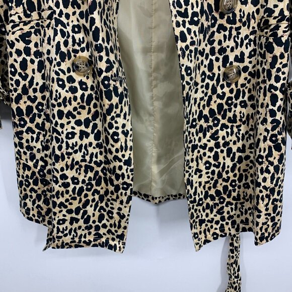 Forever 21 Trench Coat Leopard Double Breasted Belted Lined - Picture 5 of 10